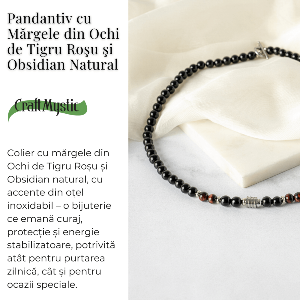 Energie si Protectie – Colier cu Ochi de Tigru Rosu si Obsidian pe Lant din Otel Inoxidabil [3]