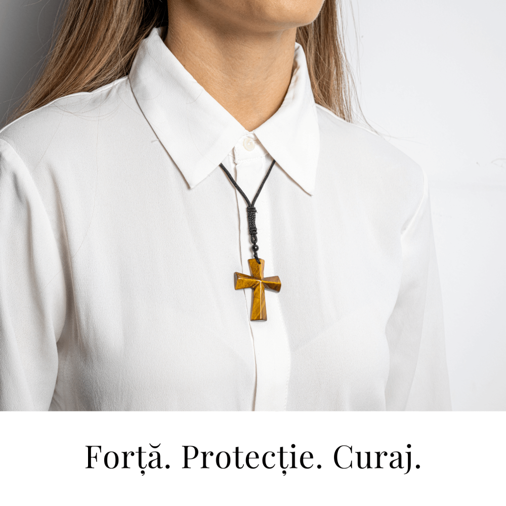 Putere si Protectie – Colier Cruce din Ochi de Tigru Natural [2]