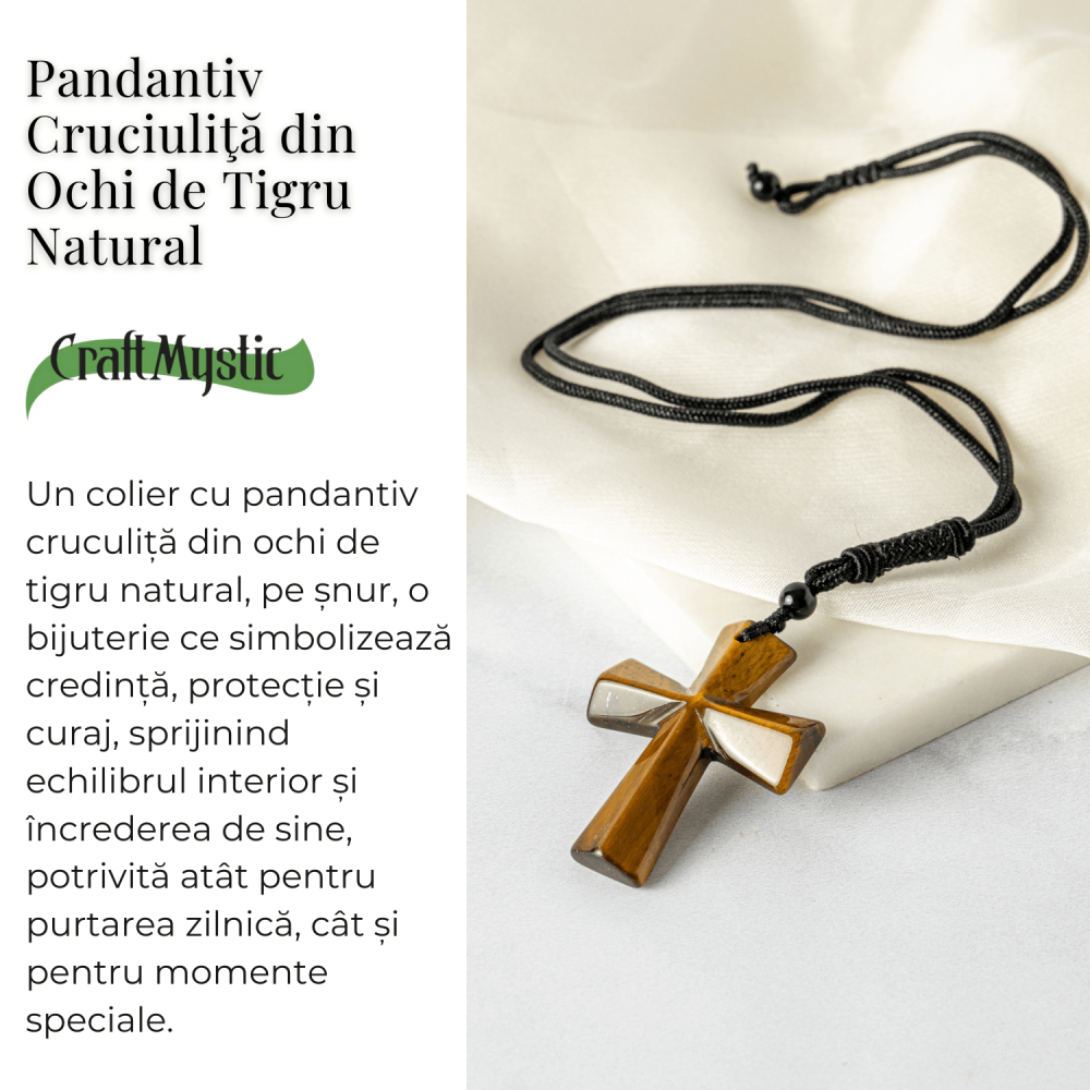 Putere si Protectie – Colier Cruce din Ochi de Tigru Natural [3]