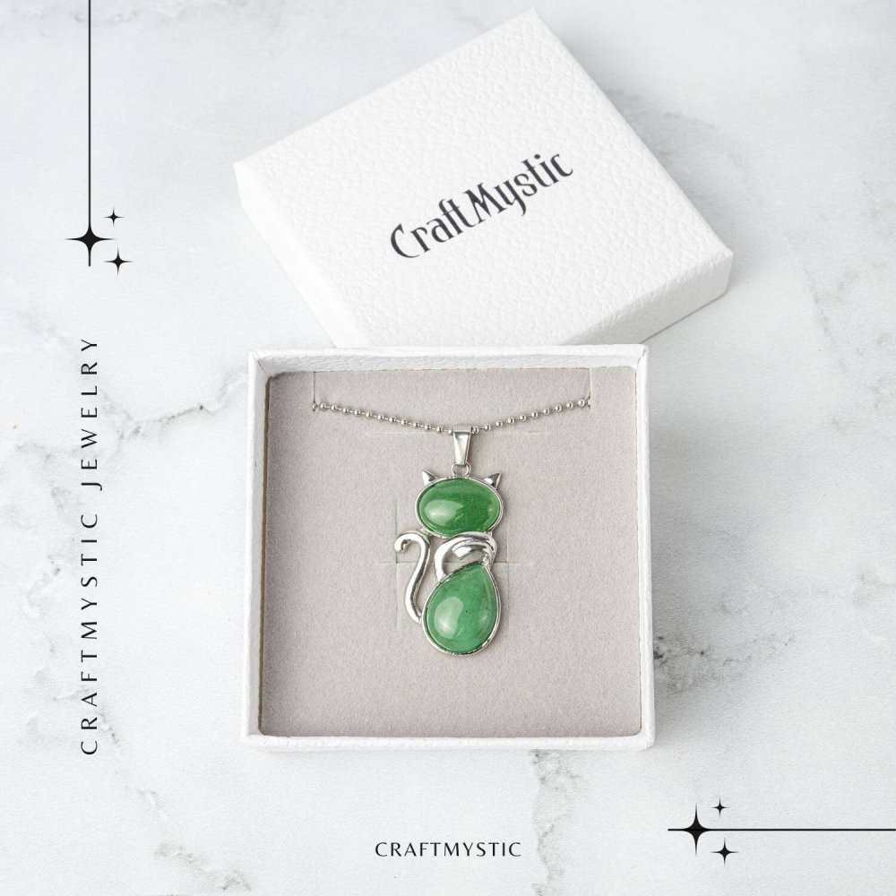 Noroc si Vitalitate – Colier Pisica din Otel Inoxidabil cu Aventurin Verde [7]