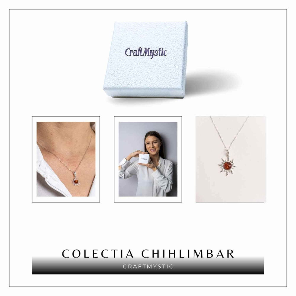 Colier Soare cu Chihlimbar Natural si Lant Argint 925 Ajustabil [6]