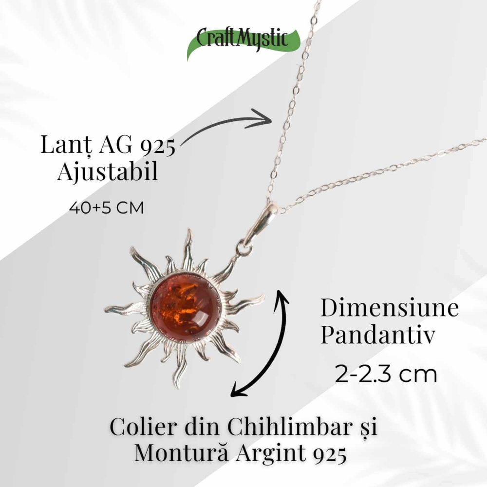 Colier Soare cu Chihlimbar Natural si Lant Argint 925 Ajustabil [3]