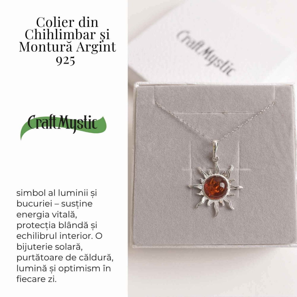 Colier Soare cu Chihlimbar Natural si Lant Argint 925 Ajustabil [5]