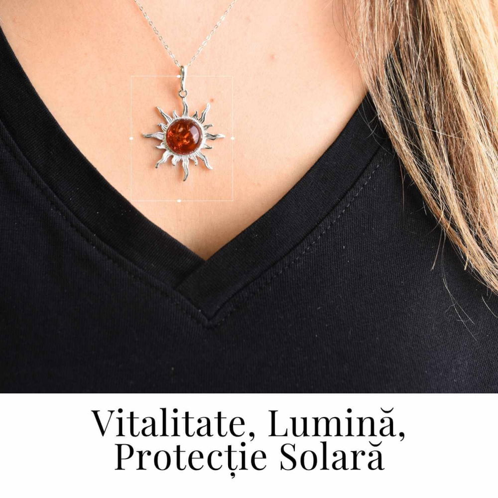 Colier Soare cu Chihlimbar Natural si Lant Argint 925 Ajustabil [2]