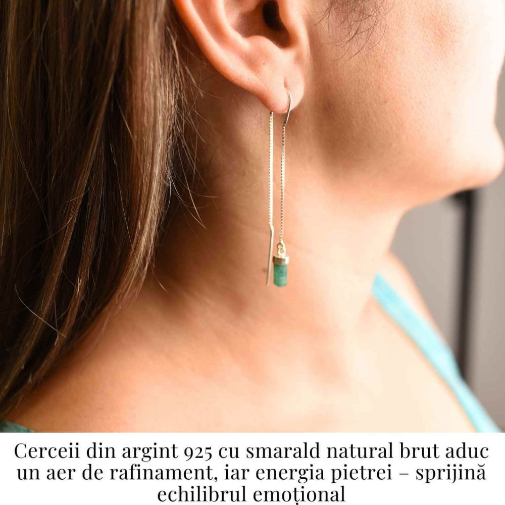 Energie si Eleganta Zilnica – Cercei din Argint 925 cu Smarald Brut Natural [2]