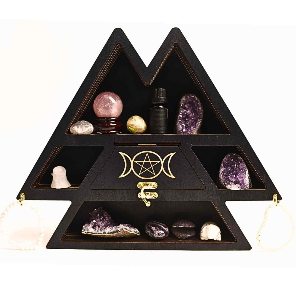 Mini raft triunghi din lemn, design Luna Tripla, 35x30 cm [1]