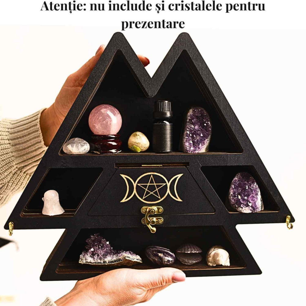 Mini raft triunghi din lemn, design Luna Tripla, 35x30 cm [2]