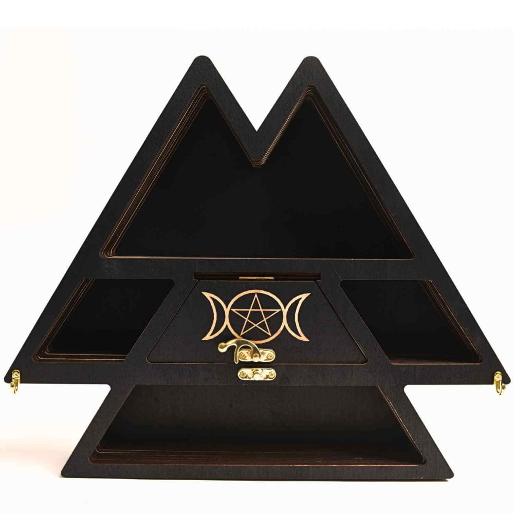 Mini raft triunghi din lemn, design Luna Tripla, 35x30 cm [6]