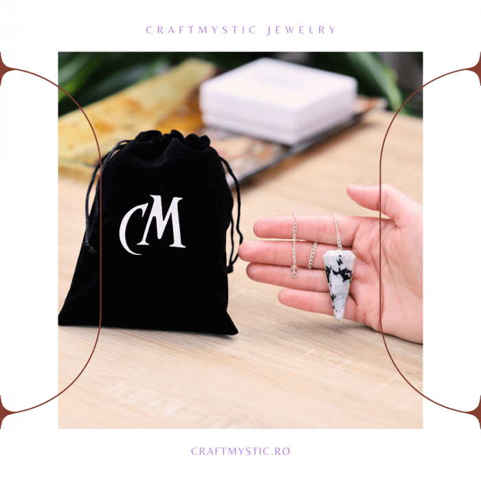 Pendul Radiestezie cu Varf de Piatra Lunii Curcubeu Natural 45 mm [2]