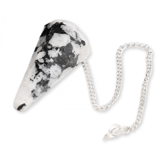 Pendul Radiestezie cu Varf de Piatra Lunii Curcubeu Natural 45 mm [1]