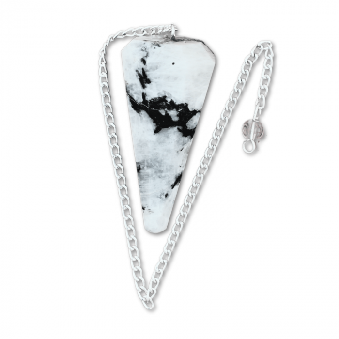 Pendul Radiestezie cu Varf de Piatra Lunii Curcubeu Natural 45 mm [10]