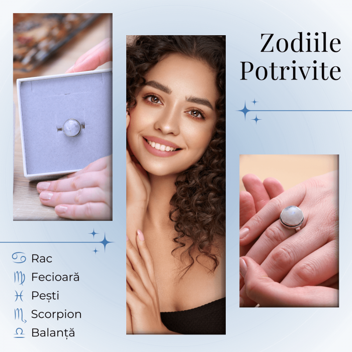 Inel Argintiu Ajustabil cu Piatra Lunii Curcubeu [4]