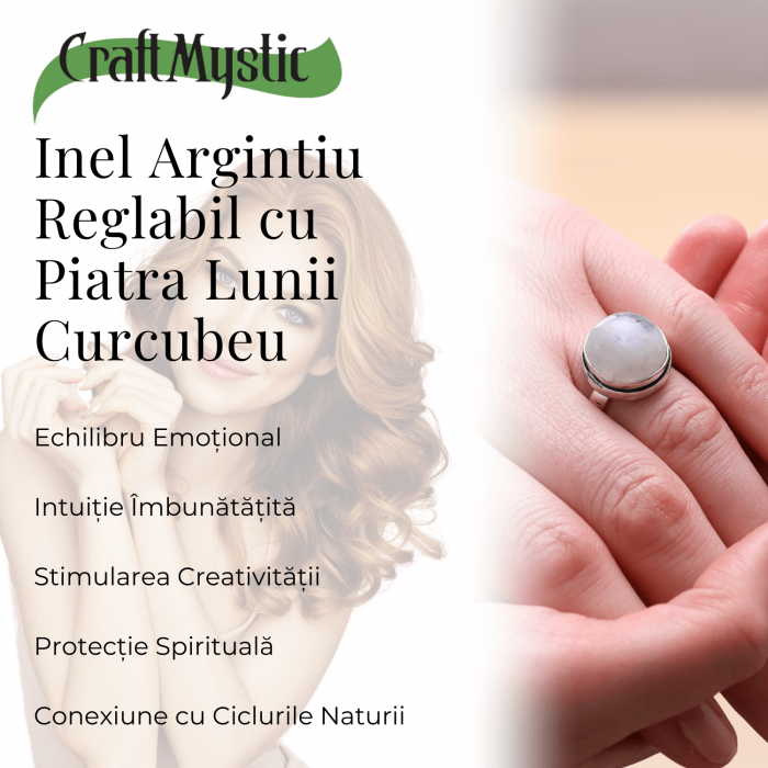 Inel Argintiu Ajustabil cu Piatra Lunii Curcubeu [2]