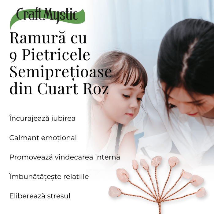 Ramurica Decorativa DIY cu Pietre Naturale Cuart Roz (9 Pietricele) [6]