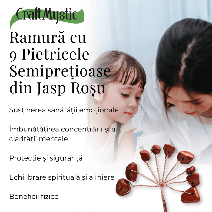 Ramurica Creativa DIY cu Pietre Naturale Jasp Rosu (9 Pietricele) [2]