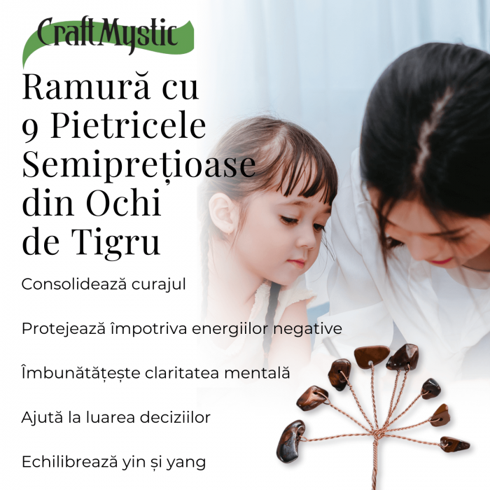 Ramurica Decorativă DIY cu Pietre Naturale Ochi de Tigru (9 Pietricele) [6]