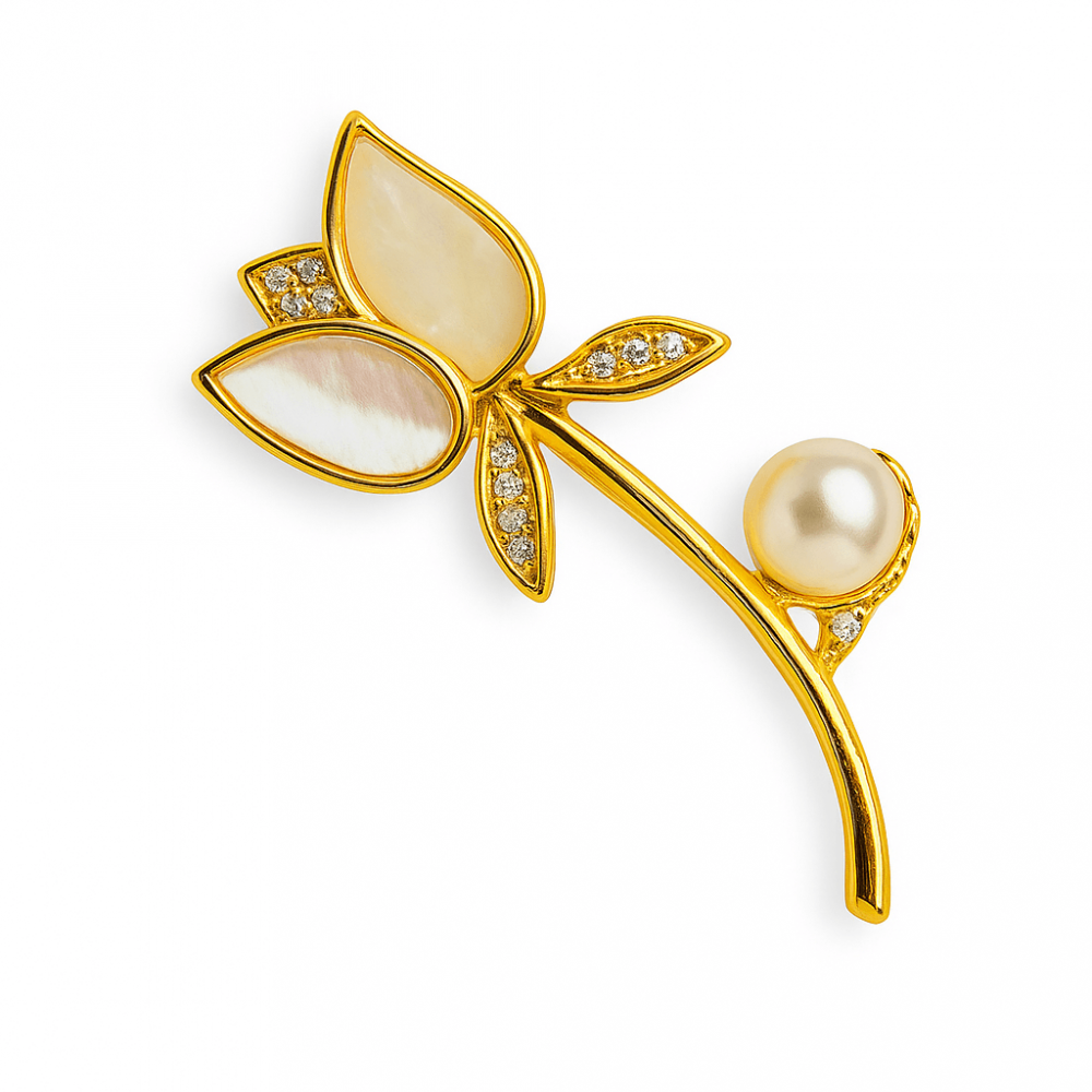 Raza de lumina – Brosa cu design floral cu perla si straluciri sidefate [1]