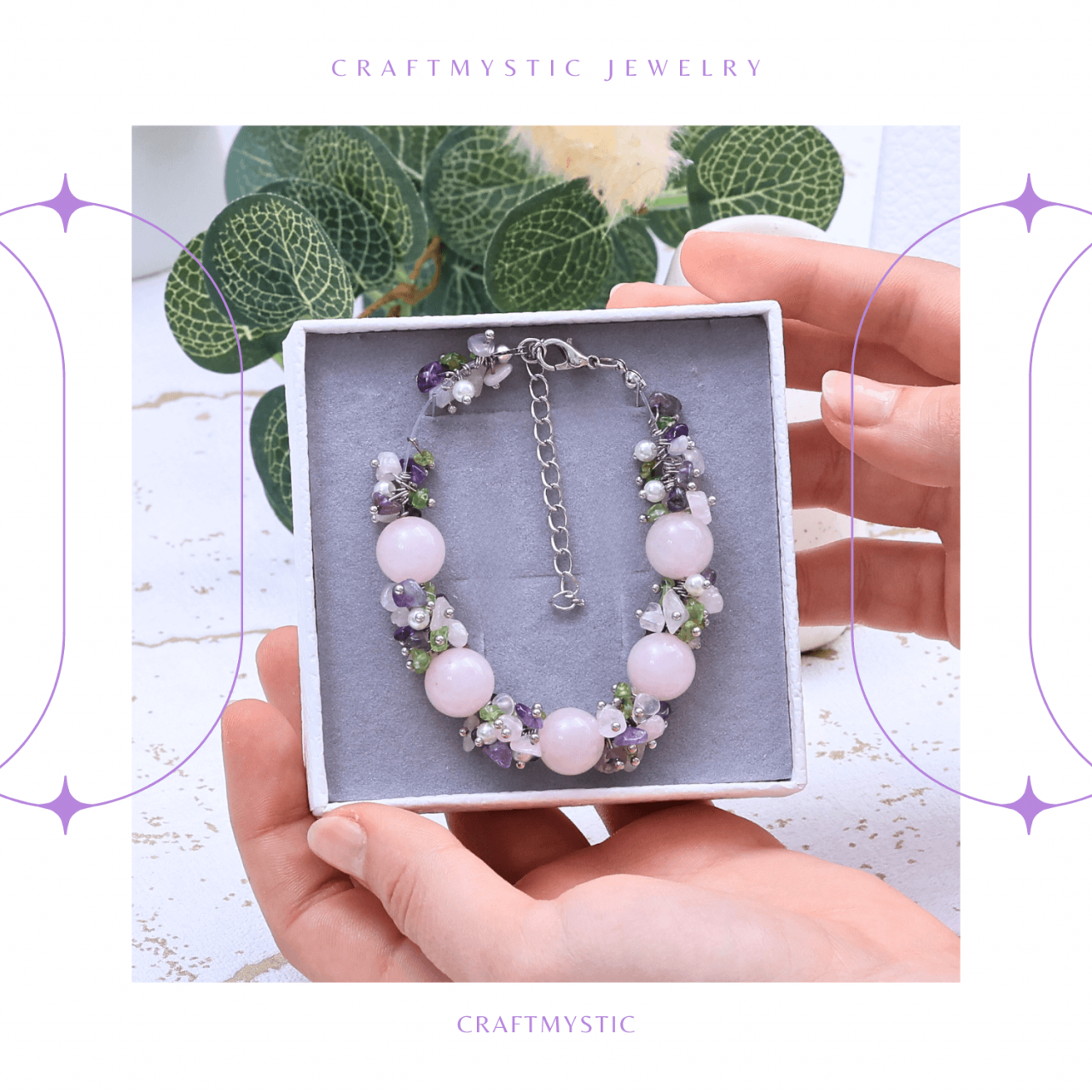 Bratara Ajustabila Cuart Roz 12mm si Pietre Mixte pentru Vindecare [4]