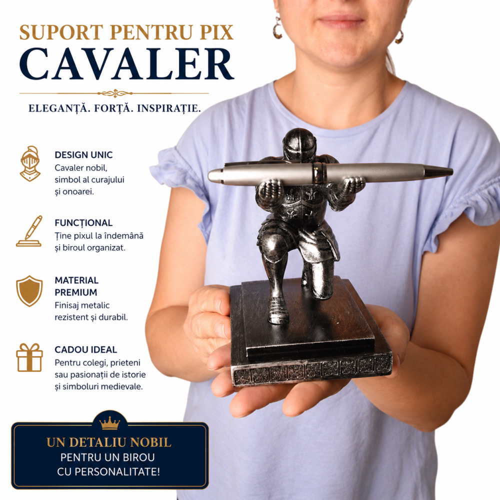Suport cu Pix / Stilou Cavaler Medieval din Rasina – Organizare Eleganta si Inspiratie pentru Birou [2]