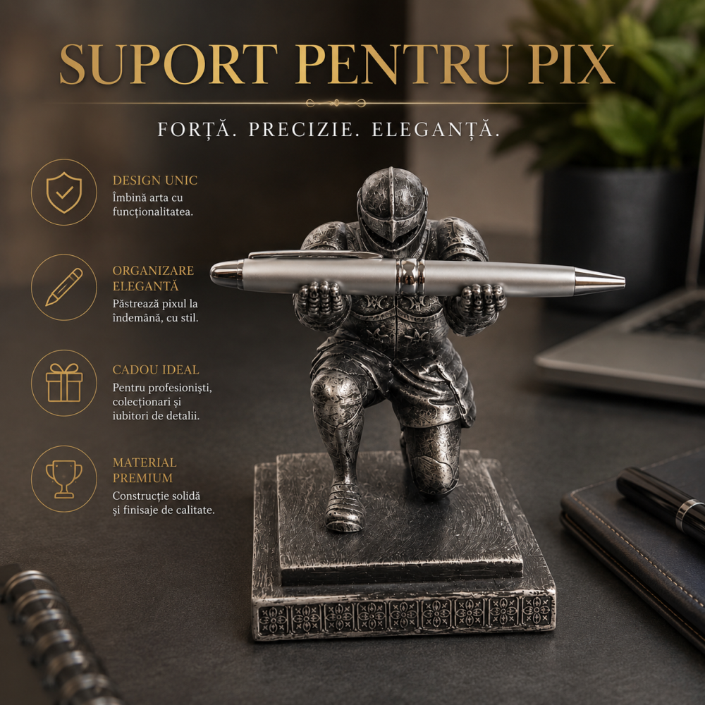 Suport cu Pix / Stilou Cavaler Medieval din Rasina – Organizare Eleganta si Inspiratie pentru Birou [3]