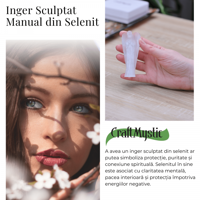 Inger de 80mm Sculptat Manual din Piatra Naturala de Selenit [6]