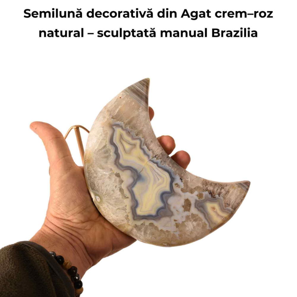 Semiluna decorativa din Agat crem-roz natural – sculptata manual, Brazilia 0.86 kg [4]