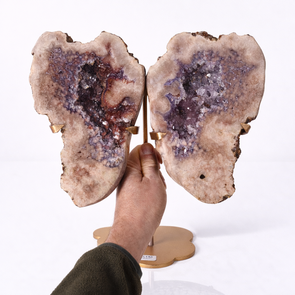 Pereche aripi din ametist roz cu geoda activa – sculptata manual Brazilia [3]