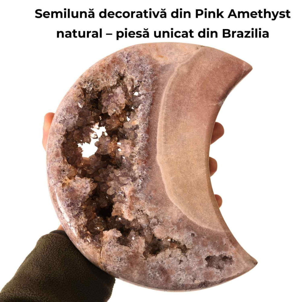 Semiluna decorativa din Pink Amethyst natural – piesa unicat sculptata manual, Brazilia [3]