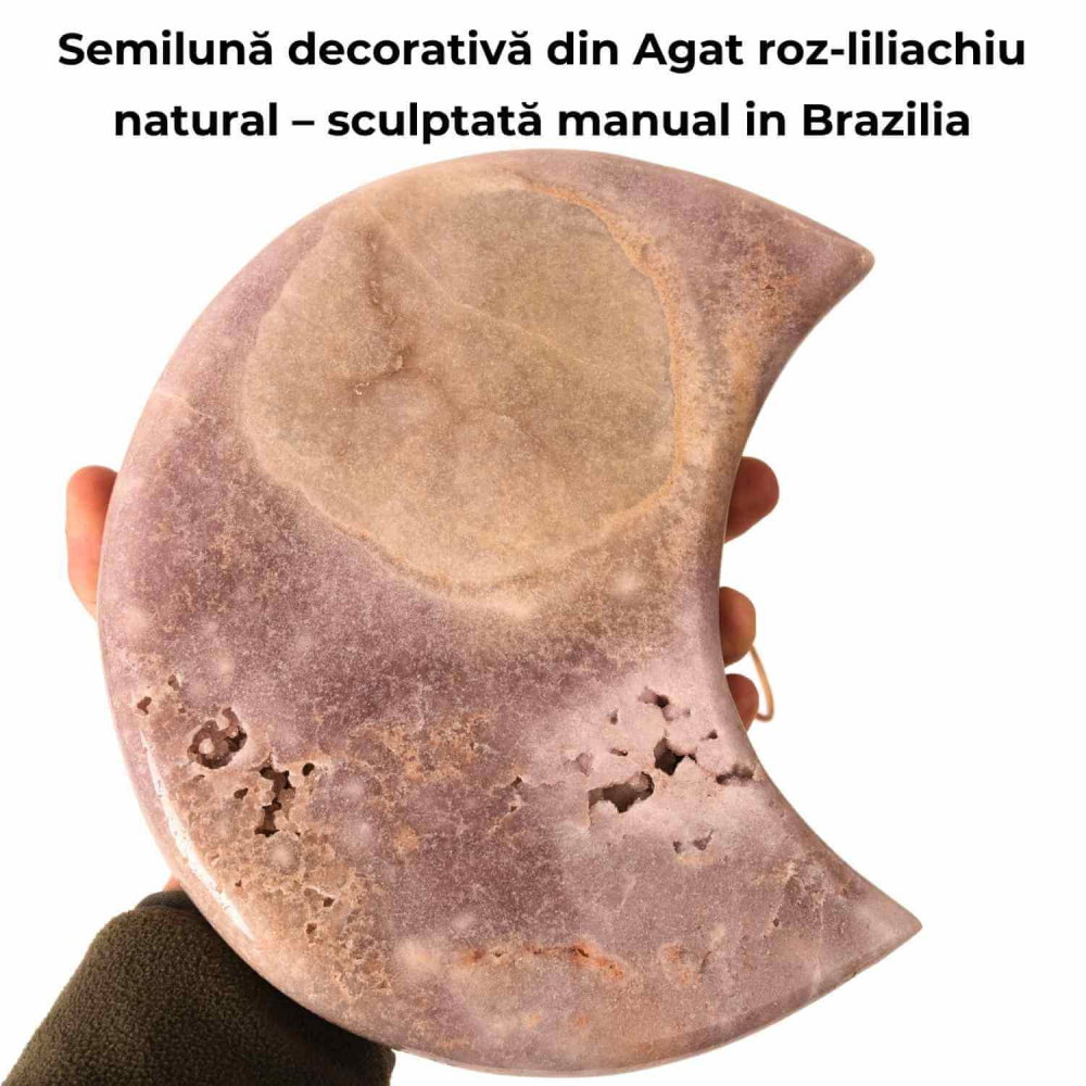 Semiluna decorativa din Agat roz-liliachiu natural – sculptata manual in Brazilia [4]