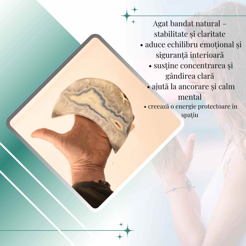 Semiluna decorativa din Agat bandat natural – sculptata manual, Brazilia | Piesa unicat [5]