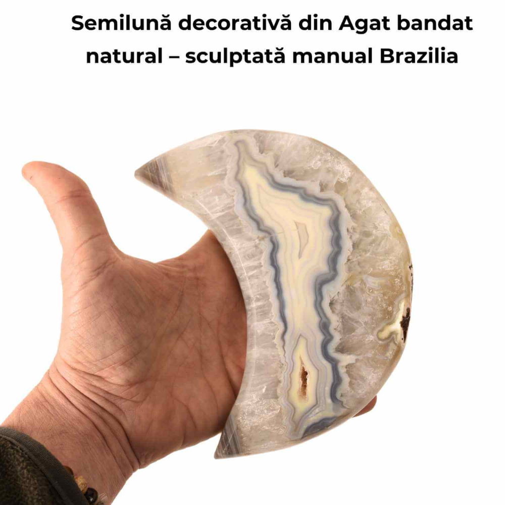 Semiluna decorativa din Agat bandat natural – sculptata manual, Brazilia | Piesa unicat [4]