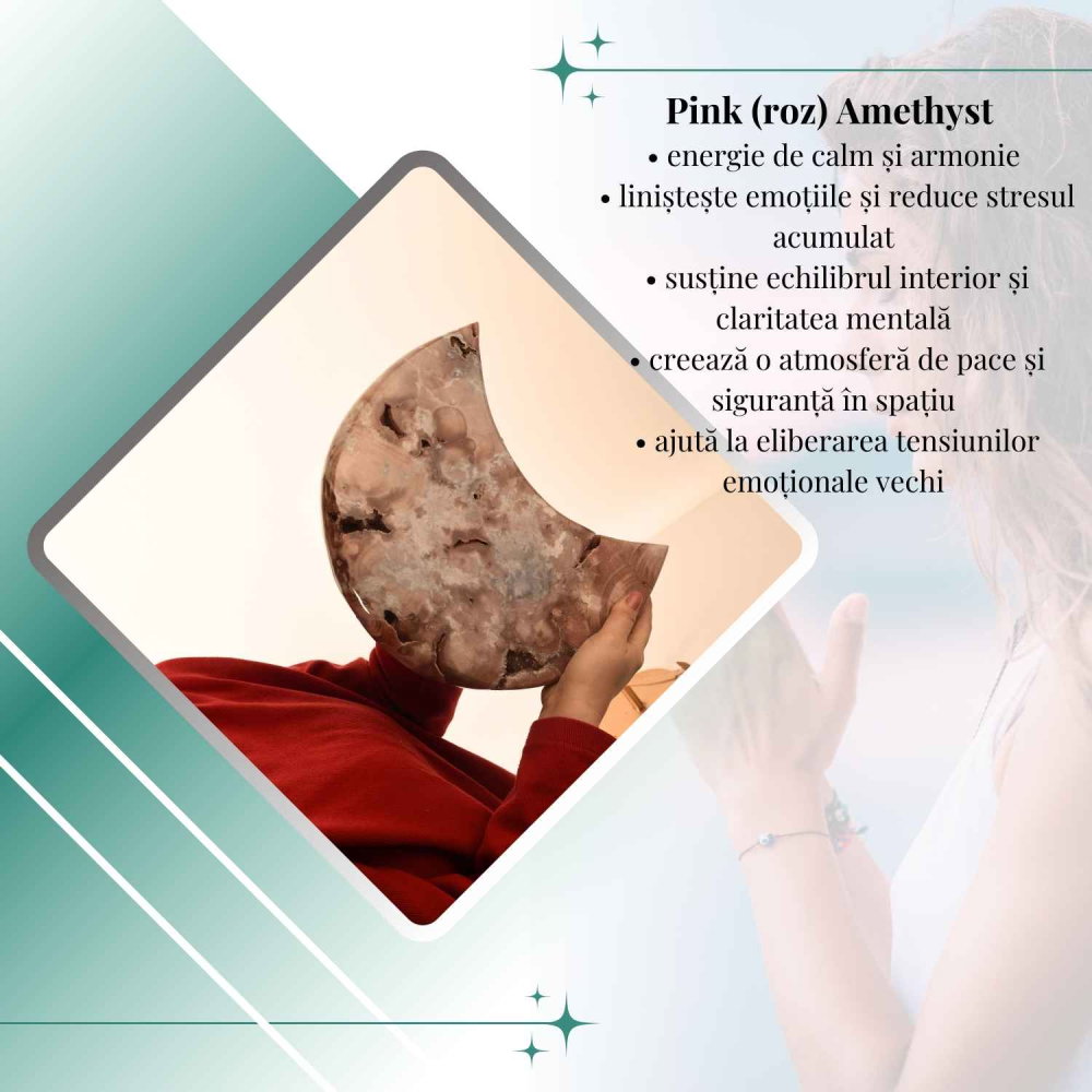 Semiluna Pink Amethyst – Agat roz natural cu cuart si calcedonie, piesa statement din Brazilia [5]