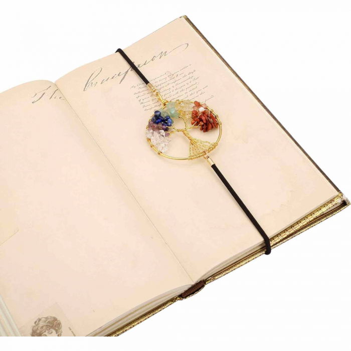 Semn de Carte Elastic cu Pandantiv Chakra 'Arborele Vietii' Companion de Lectura Ideal pentru Copii si Femei [4]