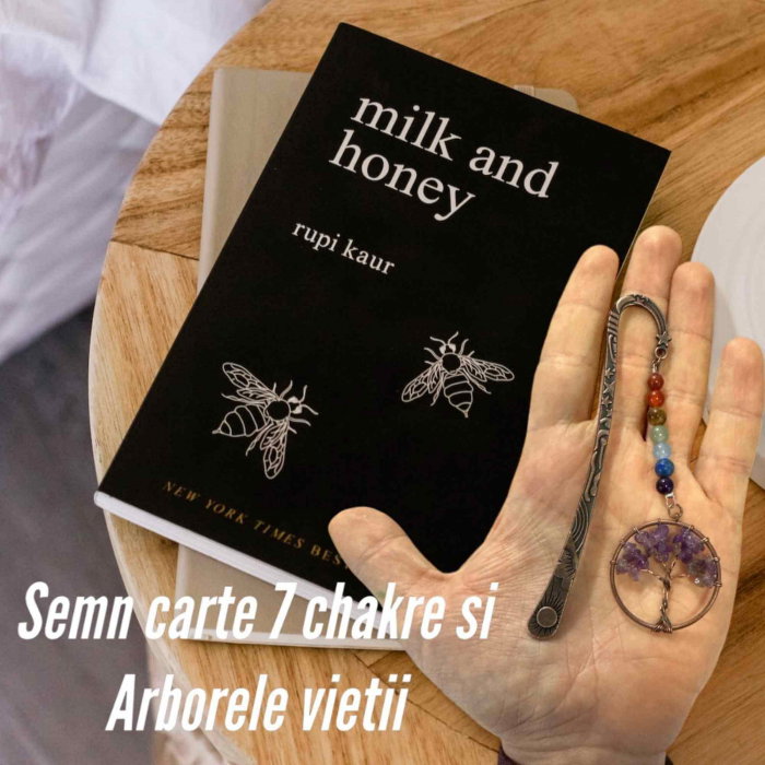  Semn de Carte cu Arborele Vietii si Cele 7 Chakre, Decorat cu Pietricele de Ametist - Un Cadou Spiritual Inedit [2]