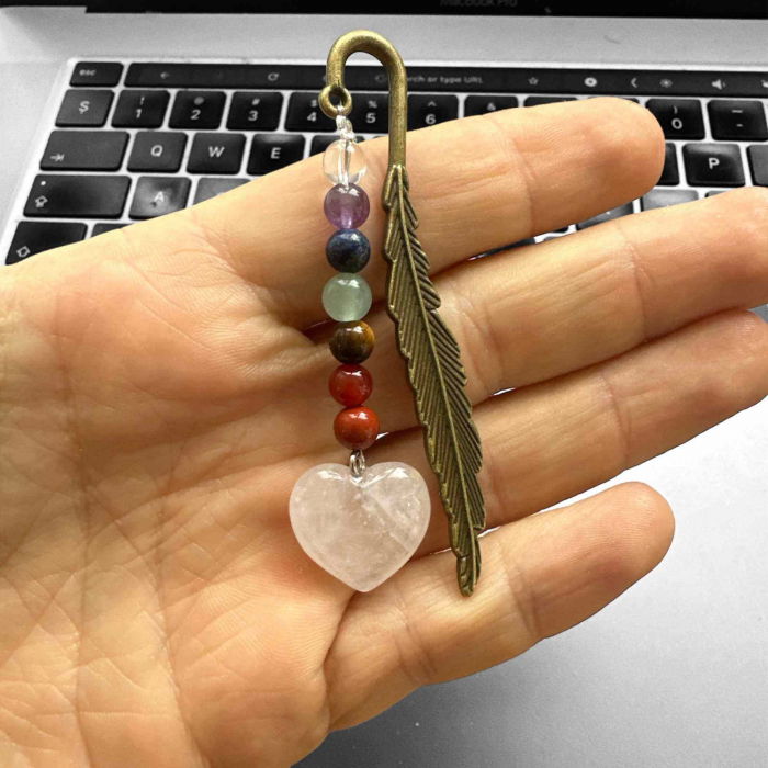 Semn de Carte Energetic cu Cele 7 Chakre si Inimioara din Cuart Roz - Cadoul Spiritual Ideal pentru Iubitorii de Carti [5]