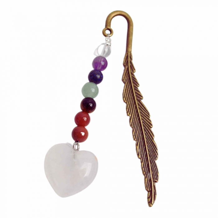 Semn de Carte Energetic cu Cele 7 Chakre si Inimioara din Cuart Roz - Cadoul Spiritual Ideal pentru Iubitorii de Carti [1]