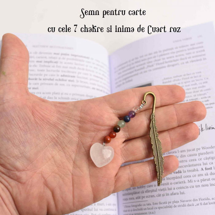 Semn de Carte Energetic cu Cele 7 Chakre si Inimioara din Cuart Roz - Cadoul Spiritual Ideal pentru Iubitorii de Carti [4]