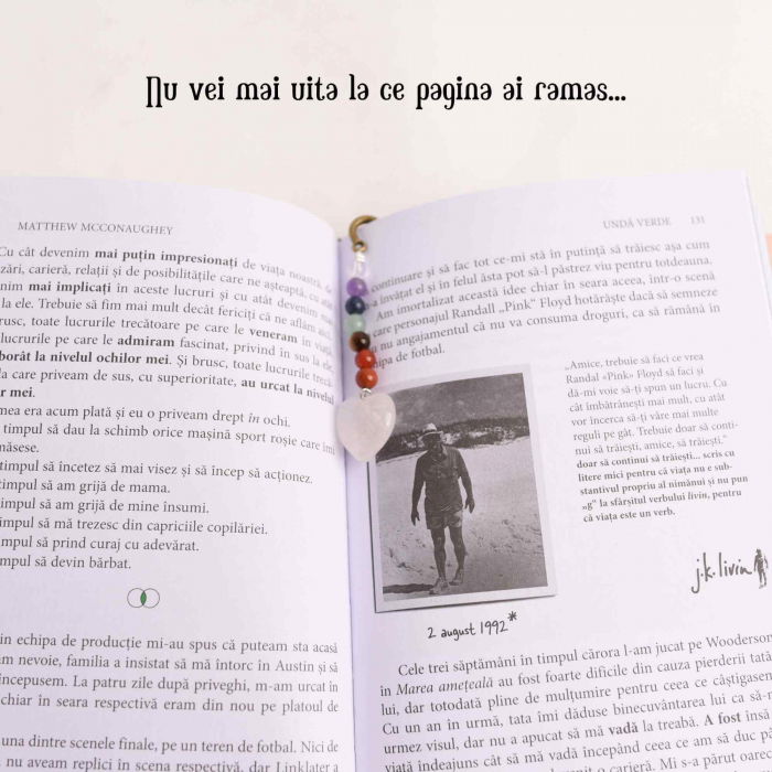 Semn de Carte Energetic cu Cele 7 Chakre si Inimioara din Cuart Roz - Cadoul Spiritual Ideal pentru Iubitorii de Carti [2]