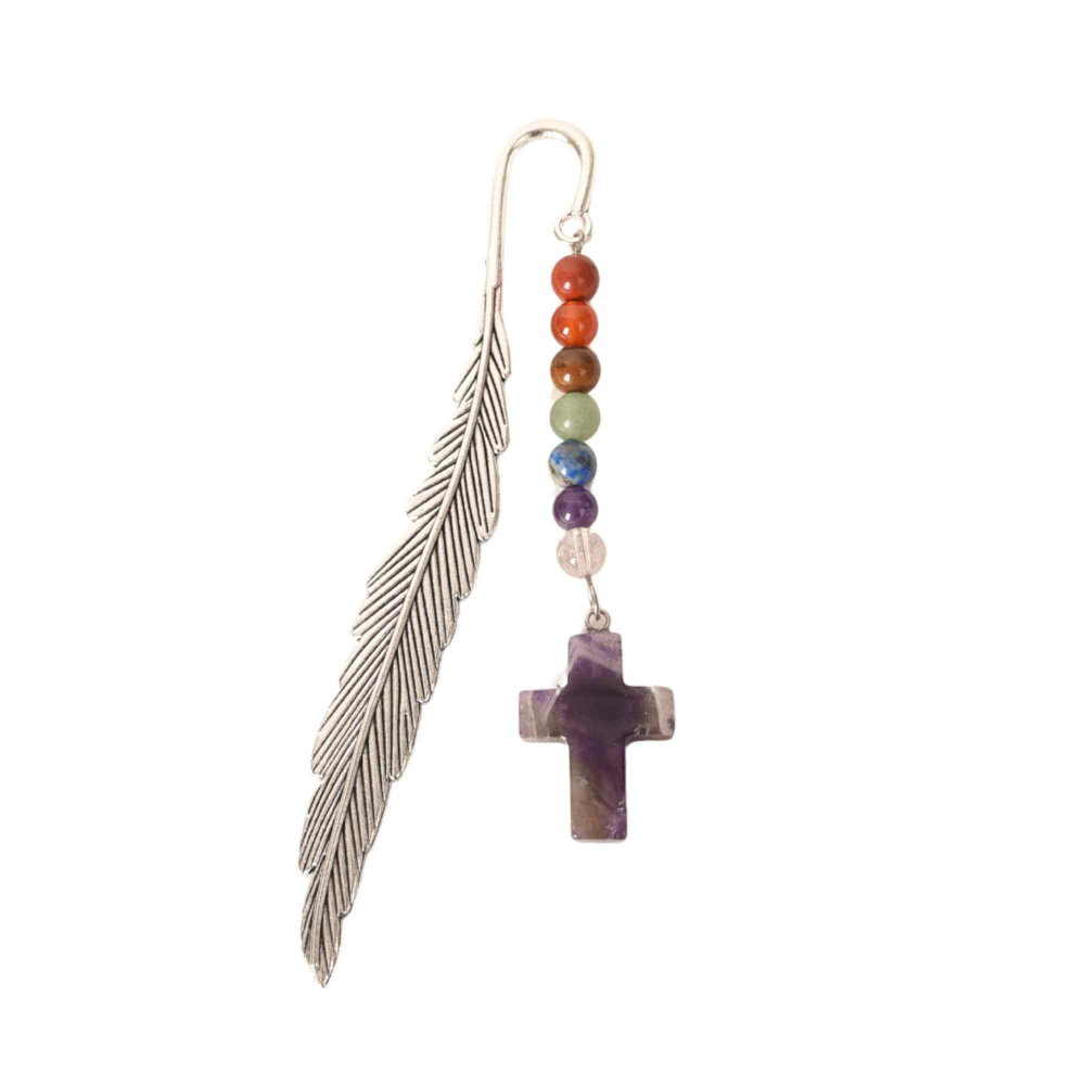 Semn de carte cu piatra naturala de Ametist, Cruce si 7 Chakre [1]