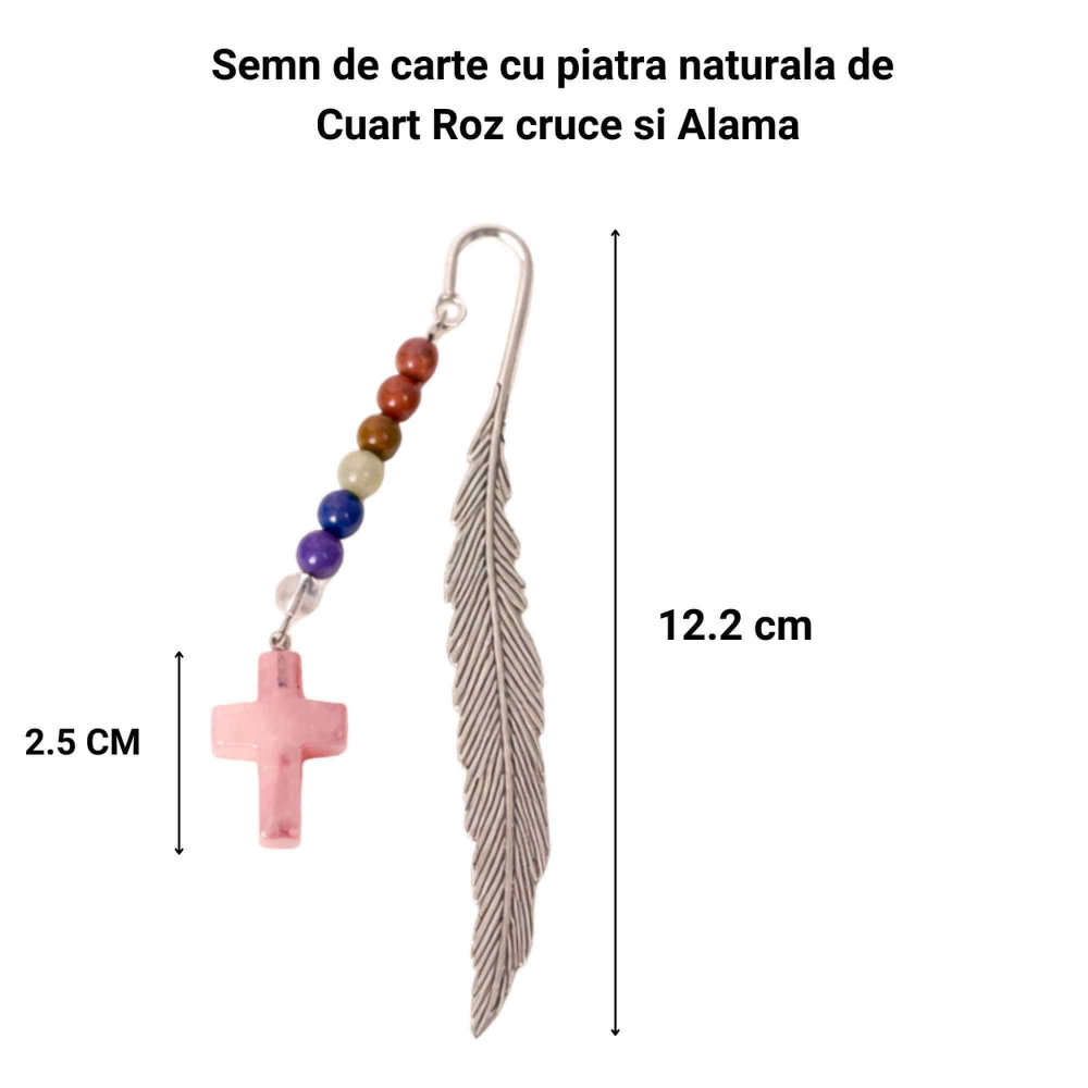 Semn de Carte cu Cruce din Cuart Roz si Pietrele celor 7 Chakre [4]