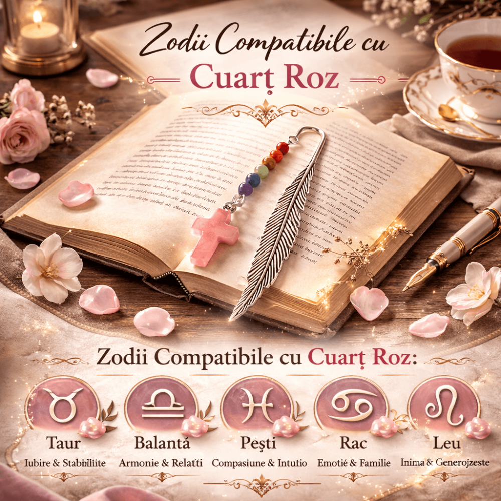 Semn de Carte cu Cruce din Cuart Roz si Pietrele celor 7 Chakre [3]