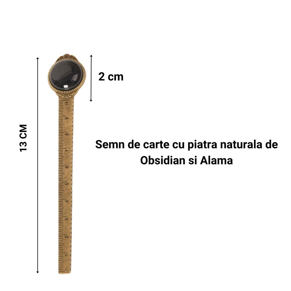 Semn de Carte Elegant cu Piatra Naturala de Obsidian si Alama [4]