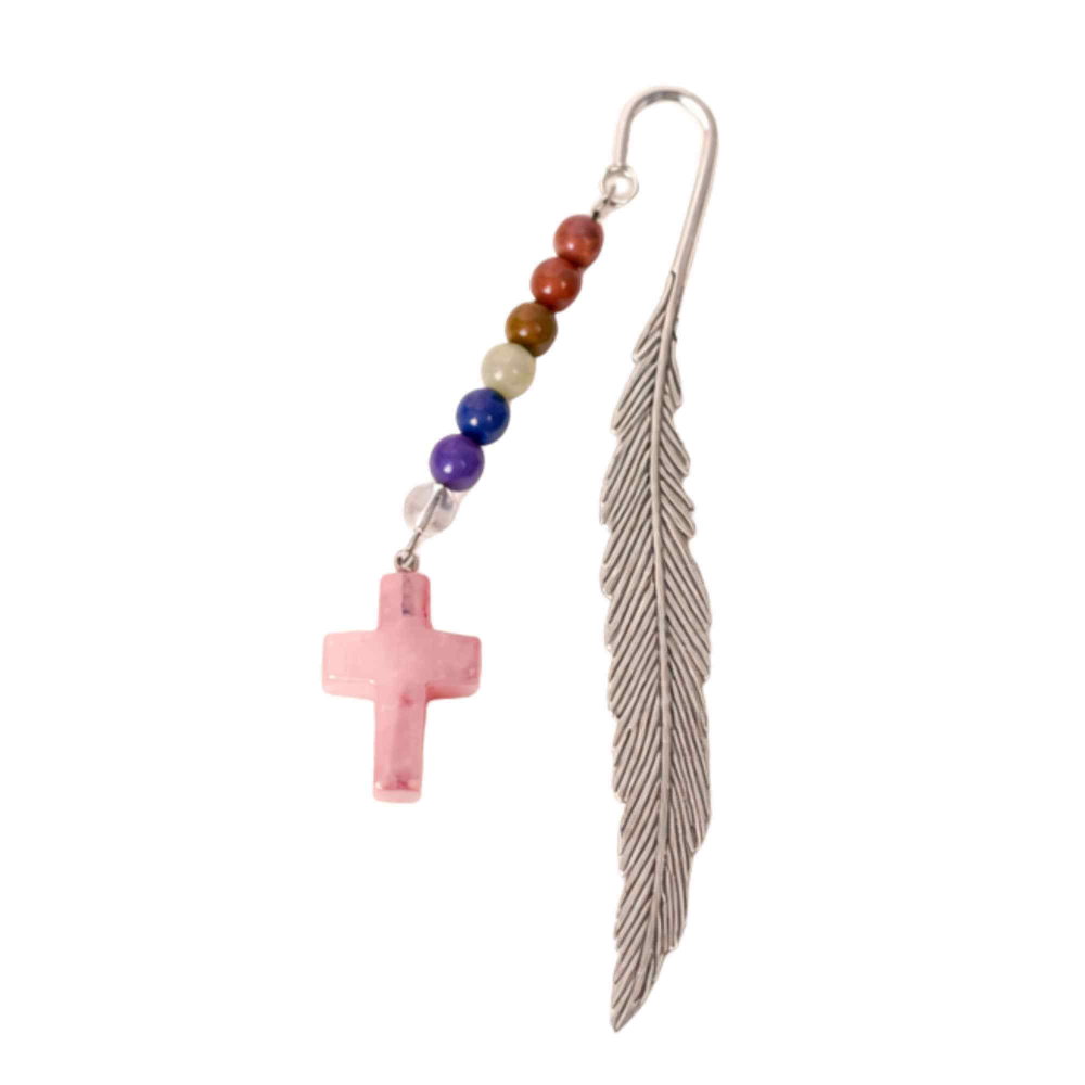 Semn de Carte cu Cruce din Cuart Roz si Pietrele celor 7 Chakre [1]