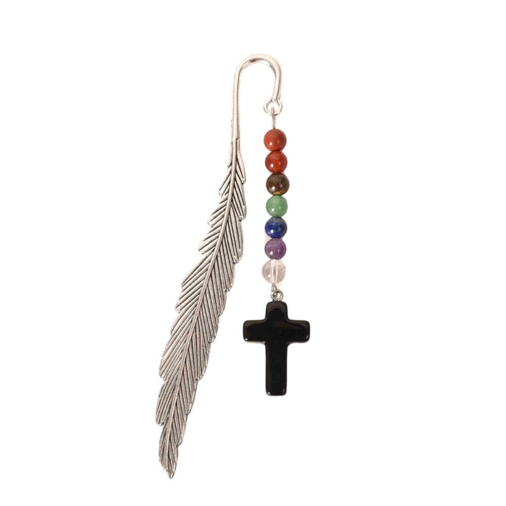 Semn de Carte cu Cruce din Obsidian si Pietrele celor 7 Chakre [1]