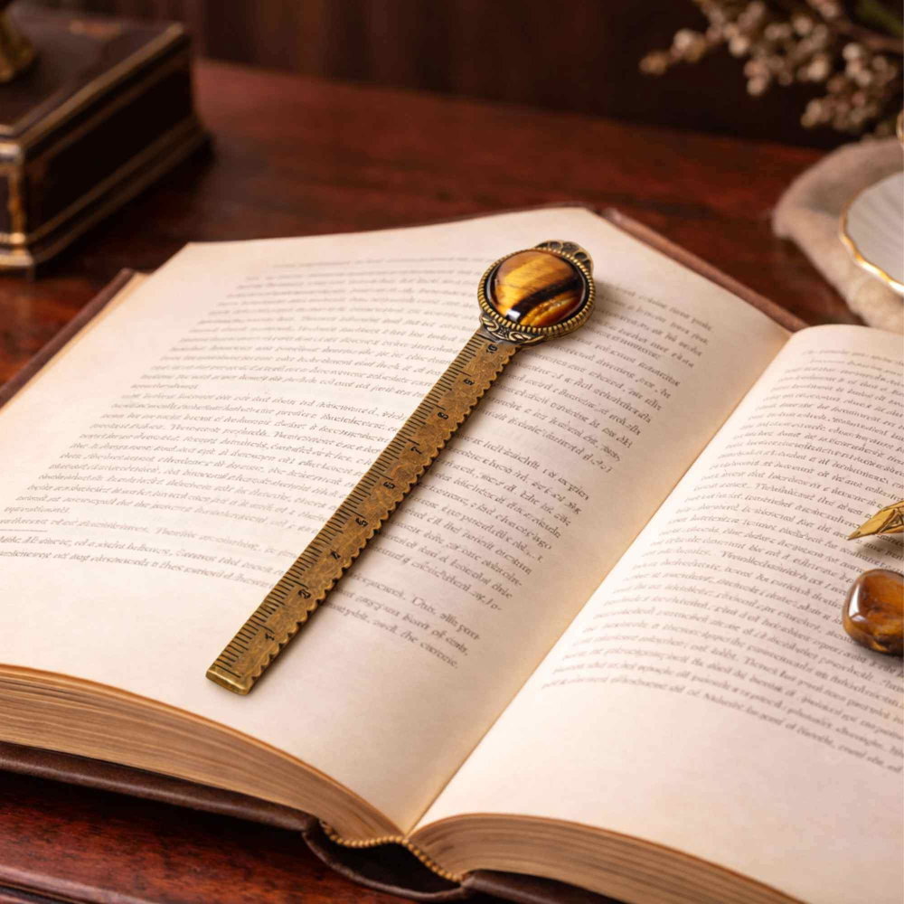 Semn de Carte Vintage cu Piatra Naturala Ochi de Tigru si Alama [5]