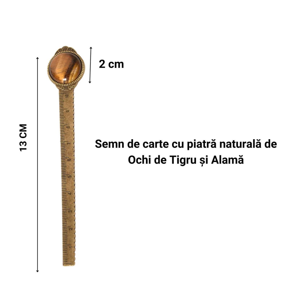 Semn de Carte Vintage cu Piatra Naturala Ochi de Tigru si Alama [4]