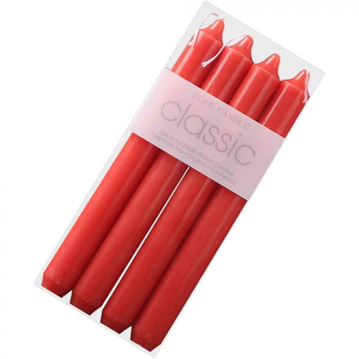 Set 4 Lumanari rosii conice de 25 cm - Lumanari conice fara picurare si fara parfum - Perfecte ca lumanari pentru cina, ocazii speciale [1]