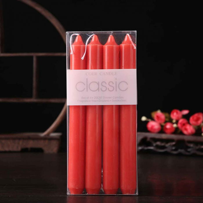 Set 4 Lumanari rosii conice de 25 cm - Lumanari conice fara picurare si fara parfum - Perfecte ca lumanari pentru cina, ocazii speciale [7]