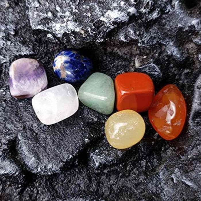 Mini Set cu 7 mini pietre semipretioase polisate si 7 cristale semipretioase hexagonale naturale - cristale vindecatoare pentru meditatie, ameliorarea anxietatii, yoga [9]