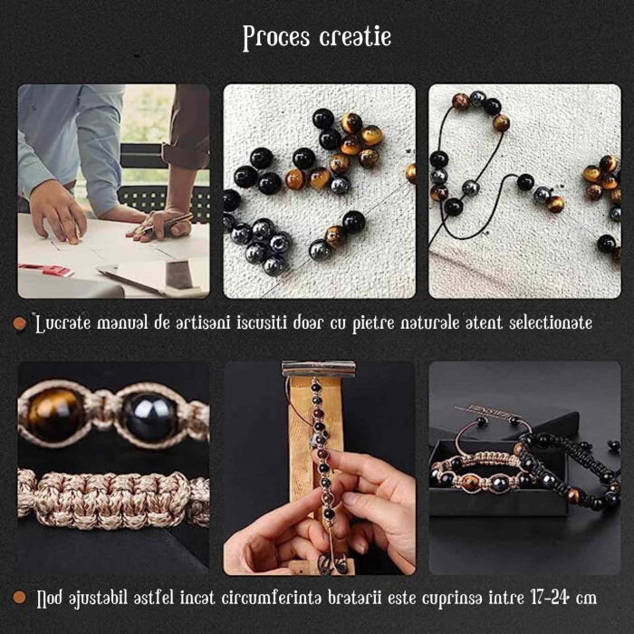Set 2 bratari cu tripla protectie cu margele 8mm din Ochi de tigru, obsidian negru si hematit - Pentru barbati, femei, copii - Lucrate manual aduc noroc, prosperitate si fericire [6]